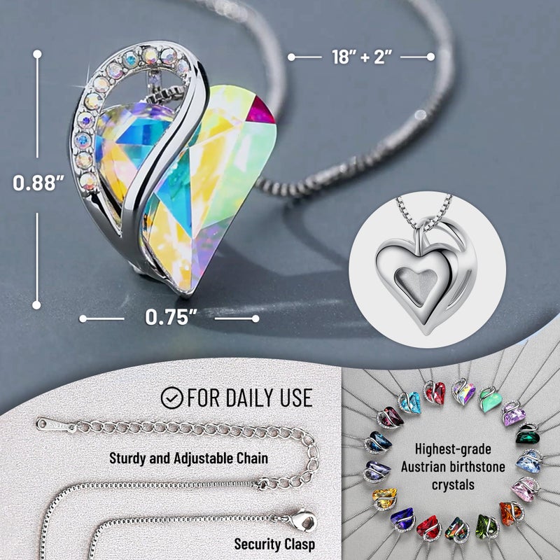 Leafael Valentine's Day Gift Necklaces for Women, Infinity Love Bithstone Heart Pendant with Opal White Crystal for April, Birthday Jewelry for Her, Mom, and Wife, Silver Plated, 18" + 2" Chain - Image 3